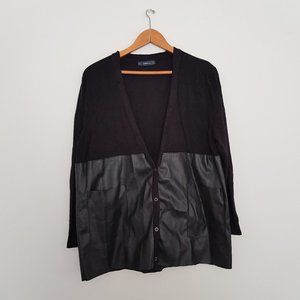 ZARA Black Half Pleather Cardigan M